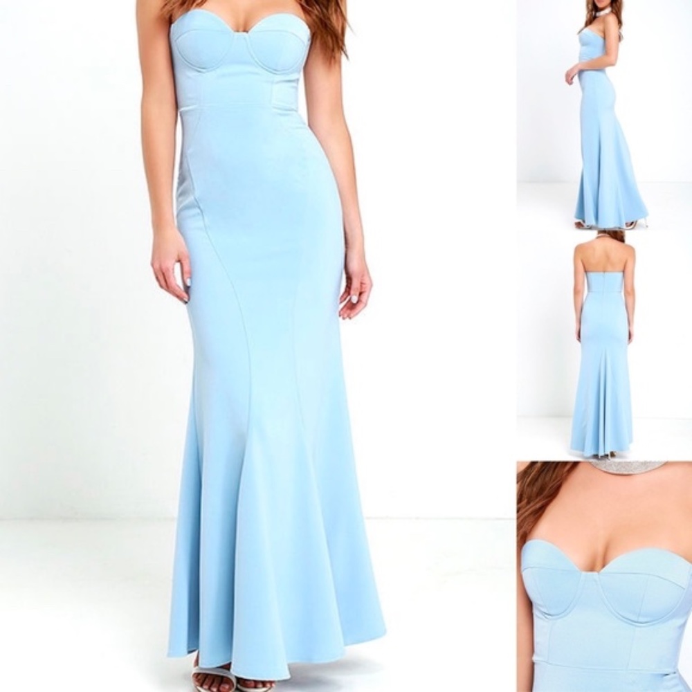 Lulu’s Ladylove Light Blue Strapless Maxi Dress - Blue, Size L